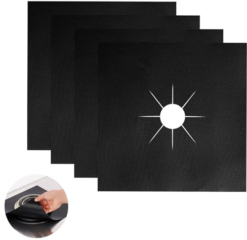 SDLDEER 4 PCS Gas Hob Protectors, 27 x 27 CM Reusable Cooker Cover for Gas Hob, Non-Stick Stove Covers Heat Resistant Liner Cover for Stove Range Protectors