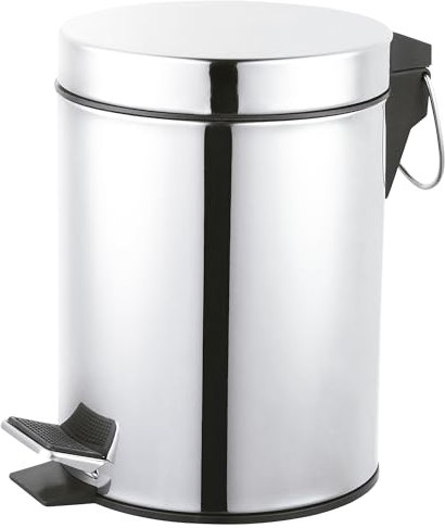 Amig - Cubo de Basura para Baño con Pedal 3 Litros Mod. Linea - Color Inox Pulido - Apertura Higiénica sin Manos - Ø16,8 x 25,5 cm - Acero Inoxidable - Papelera Redonda con Cubo Interior Removible