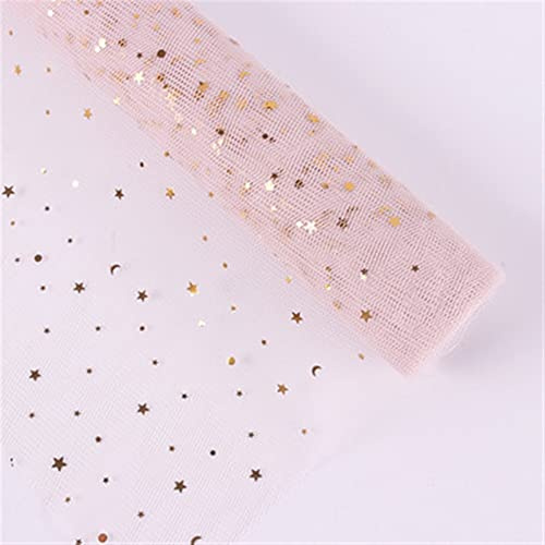Rouleau de papier cadeau, 50 cm x 4,6 m, motif étoiles et lunes, paillettes et fleurs (rouge rose)