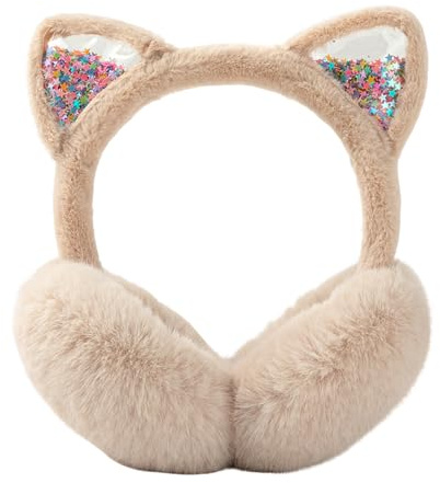 PORUPAEL Winter Ohrenschützer Kinder Katzen Ohrenwärmer Warm Earmuffs Einstellbar Mädchen Plüsch Ohrenschützer Kopfbedeckungen Winter Kälteschutz Warmhalten Accessoire Für Mädchen Damen (Khaki)