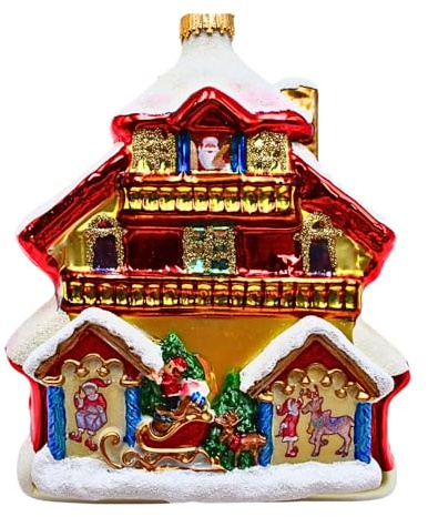 Dekohelden24 Lauschaer Christbaumschmuck - Christbaumkugeln Lauscha, Glaskugeln, Weihnachtsbaumkugeln, Glasornament Santa Claus Haus, Glashaus in bunt, aus Lauscha, L/B/H 10 x 4 x 13 cm.