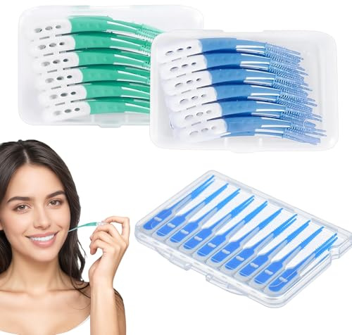 144 Pcs Interdentalbürsten-Bürsten Für Zahnzwischenräume Zahnzwischenraumbürsten Dentalbürsten Zwischenraumbürsten Interdentalbürste L-Förmig Zahnbürste Zwischenräume Gerade Mundpflege(Grün,Blau)
