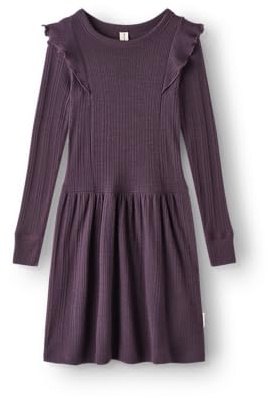 Dilling Wollkleid in Rippstrick mit Rüschen für Kinder aus 100% Bio Merinowolle
