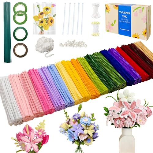 YYUENG TAK 1000 delar Piprensare Blommor Set - Pipe Cleaner Flower kit, 18 Färger Piprensare till Blommor med Komplett Tillbehörsset & Instruktion, Hantverk, DIY-Konstprojekt & Kreativt Present