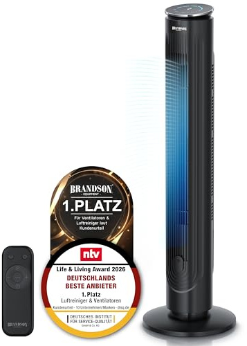 Brandson - Turmventilator mit Fernbedienung - Aromafach – sehr leise – Oszillation - Timer – 4 Modi – 5 Geschwindigkeitsstufen – LED Anzeige