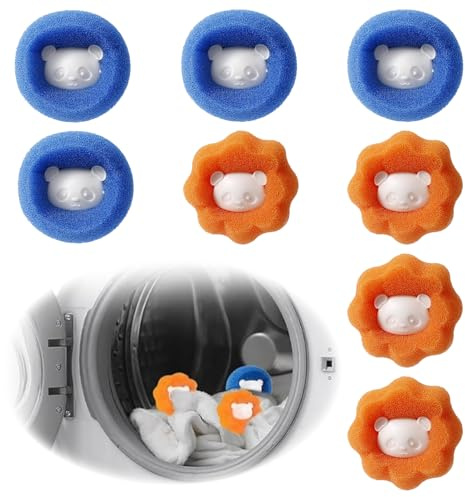 Tierhaarentferner Waschmaschine,8 Stücke Wiederverwendbare Fusselbälle Waschmaschine, Haarfänger Waschmaschine,Katzenhaarentferner Waschmaschine,Für Entfernt Tierhaare Und Fusseln(Blau+Orange)