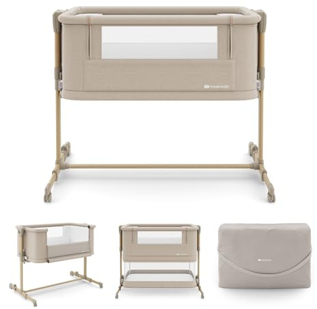 Kinderkraft NESTEE Grow 2 Beistellbett 3 in 1, Babybett, Kinderbett, 5 Höhenstufen, Matratze inklusive, Teleskopbeine, Rollen, faltbar, mit Transporttasche, Beige