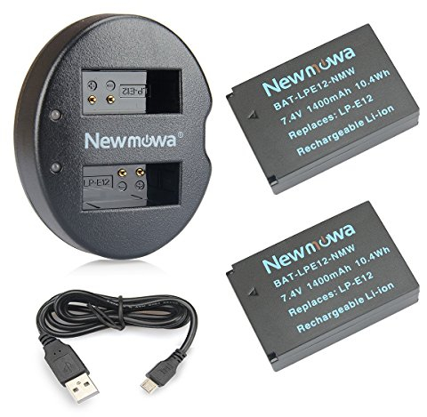 Newmowa Ersatz Akku LP-E12 (2er Pack) und Tragbar USB Ladegerät Kit für Canon LP-E12 Canon EOS M M2 M10 M50 M100 M200 EOS 100D EOS Rebel SL1 EOS KISS X7 PowerShot SX70 HS