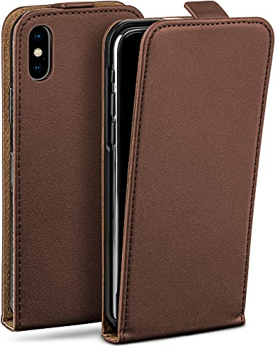 moex Flip Case für iPhone X/iPhone XS Hülle klappbar mit 360 Grad Schutz, Handyhülle mit Displayschutz, PU Leder Handytasche Lederhülle, Flip Case Cover Klapphülle, Dunkelbraun