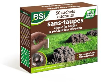 BSI - Senza talpe - 50 sacchetti granulati anti talpe -100% naturale - Lunga durata 3-4 mesi - preventivo e curativo - copre 100 m2 di superficie