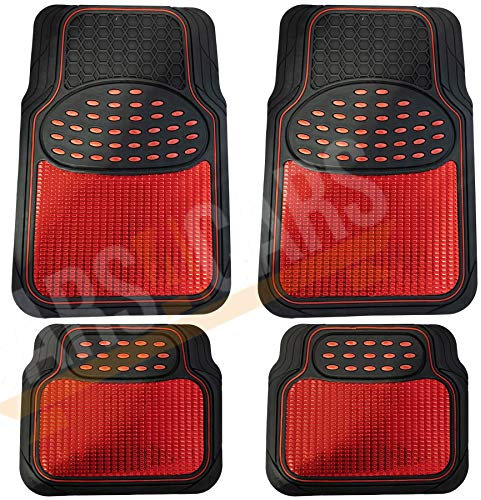UKB4C Red Metallic Checker Style Car Heavy Duty Black Rubber Set of 4 Mats Set (4)