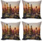 ABAKUHAUS New York Dekokissen Kissenbezug 4er Pack, Global City Sunset, Modern Accent Doppelseitiger Digitaldruck, 40 x 40 cm, Mehrfarbig Violett