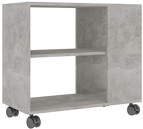 vidaXL Beistelltisch mit 2 Ebenen 4 Rollen Couchtisch Wohnzimmertisch Sofatisch Kaffeetisch Tisch Teetisch Betongrau 70x35x55cm Holzwerkstoff