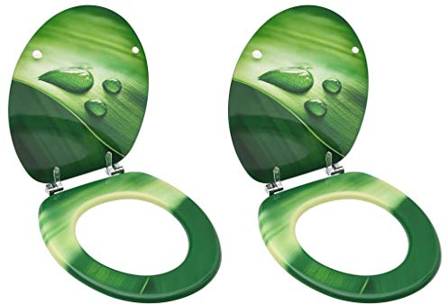 vidaXL 2x Sièges de Toilette avec Couvercle Cuvette Lunette de Toilette Abattant WC Salle de Bain Maison Intérieur MDF Vert Gouttes d'Eau