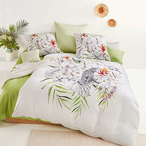 fleuresse Mako-Satin Bettwäsche Bed Art S Leopard weiße orchidee 1 Bettbezug 240 x 220 cm + 2 Kissenbezüge 80 x 80 cm