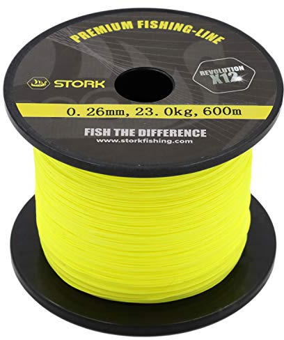 Stork Revolution, 12-Fach geflochtene Premium Angelschnur 600m (Gelb, 15 kg / 0.18 mm)