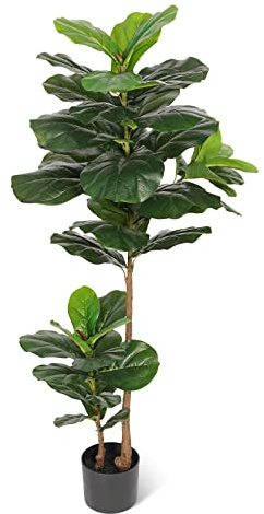 Künstlicher Fiddle Leaf Fig Tree Künstliche Seide Pflanzen – 122 cm hohe künstliche Ficus Lyrata Pflanzen – künstliche Pflanzen für Heimdekoration im Topf für Innen- und Außenbereich Q130