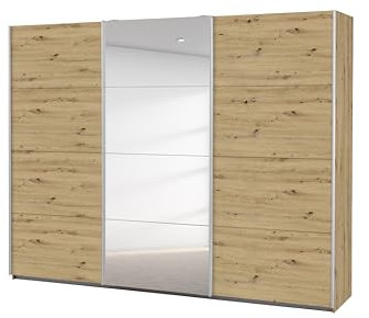 Rauch Möbel Caracas Schrank Schwebetürenschrank, Eiche Artisan, Holz, 3-trg., inkl. Zubehörpaket Premium 3 Kleiderstangen, 7 Einlegeböden, 1 Hakenleiste, 1 Türdämpfer-Set, BxHxT 271x210x62 cm