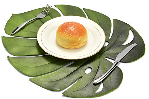Platzsets aus Papier, tropische Palmenblätter, 6 Stück, künstliche Pflanzenblätter, Tischsets, Wärmedämmung, rutschfest, Dschungel-Strand-Themen-Dekoration, Tisch für Esstisch