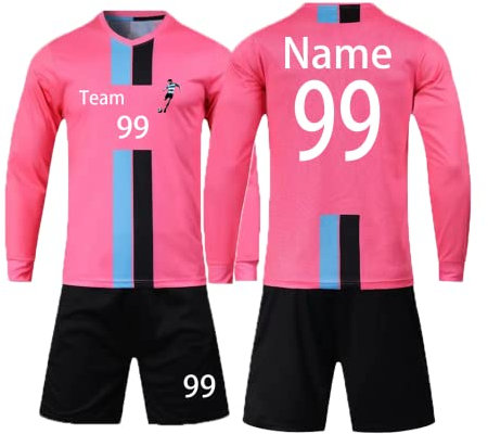 HDSD Maillot de Foot Enfant Personnalisé Adultes Hommes Femmes Avec le Nom du Logo de l'équipe (Rose à manches longues)