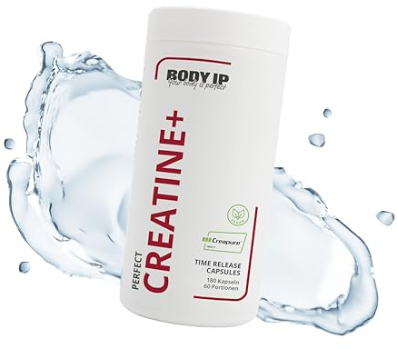 BODY IP Perfect Creatine Plus | hochwertiges, reines Creapure® Kreatin Monohydrat für Muskeln und Krafttraining | hochdosiert | 180 Kapseln | 100% vegan | Made in Germany
