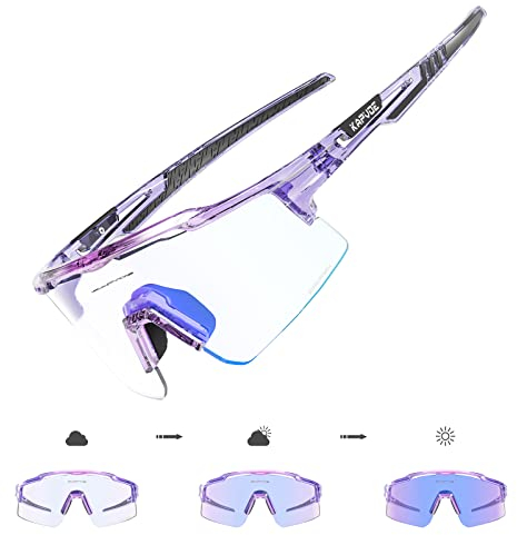 KAPVOE Selbsttönend Fahrradbrille Photochromatische UV400 Schutz Klar Sportsonnenbrille für Herren Damen Sport Radfahren MTB Radbrille Sportbrille Fahren Baseball Laufen Angeln Golf Lila 09