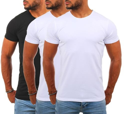 Young & Rich Herren Uni Basic T-Shirt mit Rundhals Ausschnitt einfarbig Stretch körperbetonte Dehnbare Passform 1701