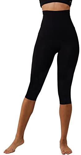 TLC Sport | High Waisted Capri Leggings mit Bauchkontrolle | Extra starke Kompression | Schwarz, Schwarz , 42-44