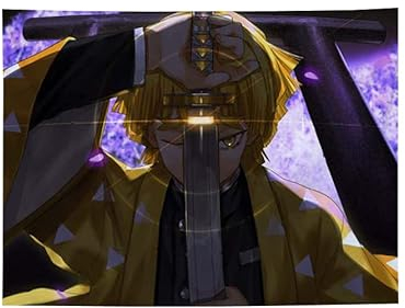 KARMA-X Großer 150x195CM Dämonen Slayer Anime XXL Wandteppich Wandbehang | Anime Manga Wandtuch Tuch Tapestry | Wanddeko für Wohnzimmer Geschenk ästhetisch | Zenitsu