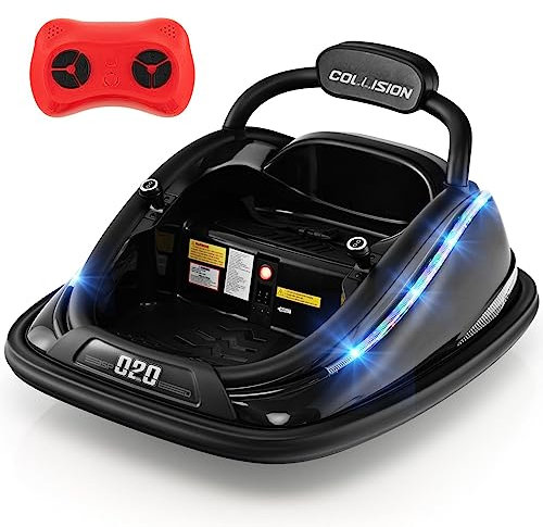 COSTWAY 12V Kids Bumper Car, 360-Degree Rotation Spin Children's Waltzer Cars with Dual Joysticks, Remote Control, Colorful Flashing Lights and Music, Battery Powered Ride on Vehicle for 3+