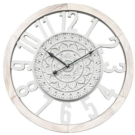 Rebecca Mobili Hängende Uhr Deko weiß Shabby Stil MDF Wohnzimmer Küche - Maße: 55 x 55 x 5 cm (HxBxT) - Art. RE6904