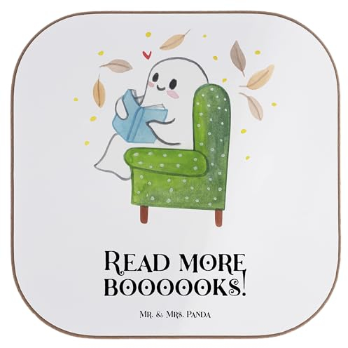 Mr. & Mrs. Panda Tassenuntersetzer Gespenst Buch - Geschenk, Untersetzer für Gläser, Glas, gläseruntersetzer, Gemütlich, Herbst, Coaster, Getränkeuntersetzer, Tischuntersetzer, Dekoration