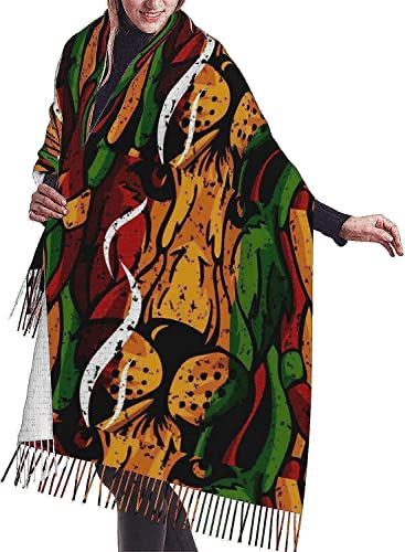 FJAUOQ Frauen Fransen Schal Mode Warm Lange Schal Schal Löwe Rasta Grafik Wrap Schal Schal 27x77 Zoll, Siehe Abbildung, One size