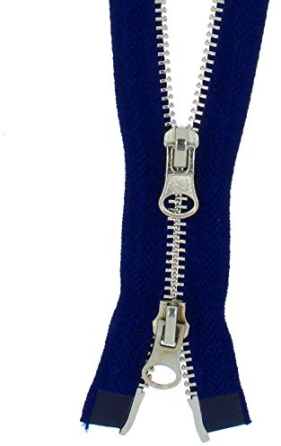 2 Wege Reißverschlüsse Metall Silber 2 Weg Reißverschluss teilbar (dunkelblau - 330, 70cm)