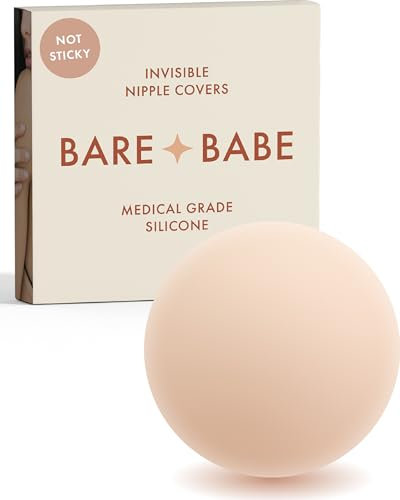 Bare Babe Non-Adhesive Nipple Covers for Women Reusable No Show | Reusable Silicone Breast Covers for Strapless Dress, Creme, Large (Fits D-H)
