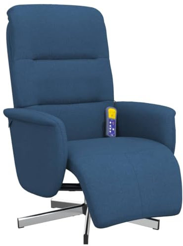 vidaXL Poltrona Reclinabile Massaggiante con Poggiapiedi Blu Tessuto