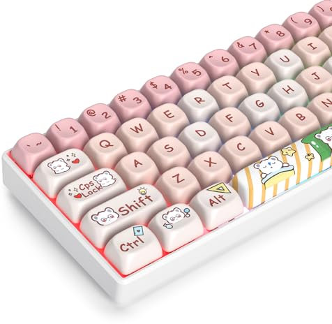 Mosptnspg 139 PBT Custom Cartoon keycaps, MOA Profile dye-Sublimation Ball Cap Set for Cherry/Gatron MX switches 60 Percent/96%/GK61 Gaming Mechanical Keyboard (Pink Bear)