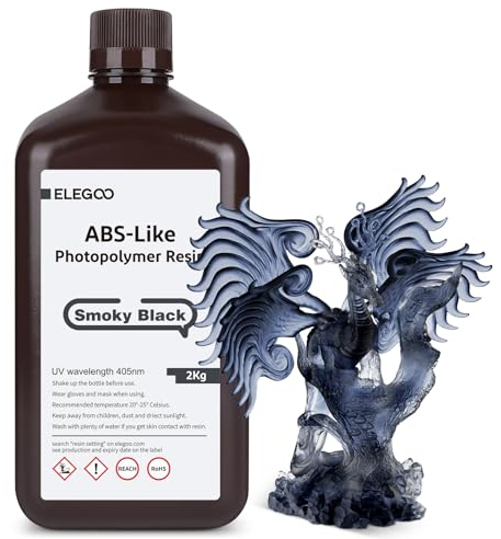 ELEGOO 405nm ABS-Like Resin, LCD UV Rapid Resin Hohe Präzision, Nicht Spröde, Nicht Giftig für LCD/DLP 3D Drucker Photopolymer Harz 2kg Rauchiges Schwarz