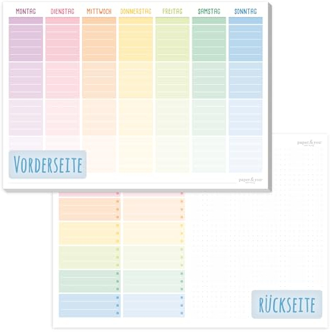 paper&you® Wochenplaner Block A4 Pure ohne festes Datum Rainbow 50 Blatt - Terminplaner undatiert mit To-Do-Liste & großem Notizfeld - klimafreundlich & nachhaltig