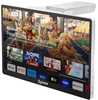 SYLVOX 15.6 Kitchen TV for Google TV, 1080P FHD Small Smart TV, Foldable Under Cabinet TV & Rotatable, Built-in Screen Mirroring Voice Assistant Dual Speakers, Flip Down TV for Kitchen Campervan