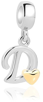 Jokmeo 925 Sterlingsilber Damen Buchstaben D Anhängerperlen (Herzdesign),kompatibel mit Pandora & europäischen Armbändern/Halsketten, passend für Frauen & Mädchen.
