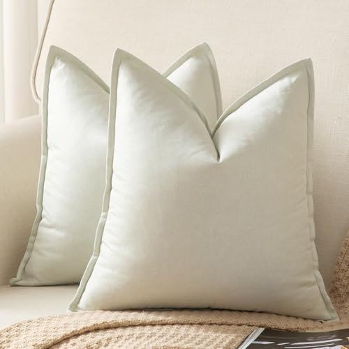 Yaertun 2er Set Leinen Reine Farbe dekorative Kissenbezug Moderne Kissenbezüge Schlafzimmer Sofa Wohnzimmer Dekokissen Bett Kissenhülle Sofakissen 65 x 65 cm Cremeweiß