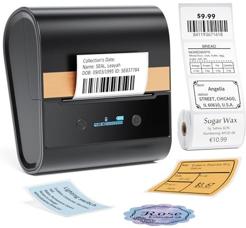 LabelCenter M260 Etikettendrucker, Thermo Label Printer，Bluetooth Etikettendrucker Selbstklebend（20-75mm Etiketten）für iOS&Android für Zuhause,Kleidung,Schmuck,Barcode,mit 1 Rolle Etikett