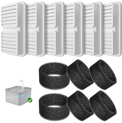 PawPoll Filtres de Fontaine a Eau Chat, 6 PCS Filtres + 6 PCS Éponges de Fontaine Eau Chat