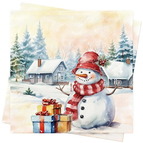 Weihnachten Servietten Weihnachten Deko Tischdeko - 40Stück Weihnachts Serviette Papierservietten Xmas Servietten mit Schneemann Merry Christmas Party Deko Xmas Napkins 33X33cm Winter Servietten