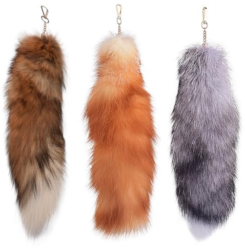 Jeorywoet Therian Tail, 3pcs 15,8 Zoll langes Therian Fuchsschwanz mit Verschluss, weiche Flauschige Fuchsschwanzschlüsselkette, hängende Fuchsschwänze für Handtaschen -Rucksack, falscher Schwanz