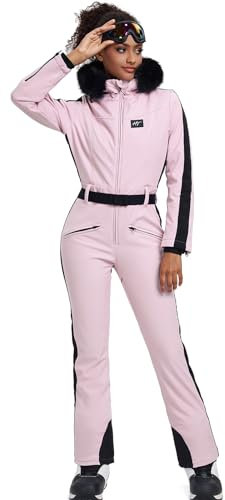 HOTIAN Combinaison de ski pour femme - Une pièce - Combinaison de ski - Hiver - Chaude - Imperméable - Coupe-vent - Combinaison de neige - Avec capuche, Rose, S