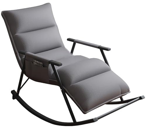 Mecedora para exteriores con marco de acero y cojín acolchado, cómoda silla de césped para patio, patio, balcón, porche, balancín de gran tamaño para camping, capacidad de peso de 150 kg (gris)