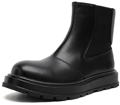MANLADUO Stivaletti Chelsea da uomo con suola spessa, stivaletti alti senza lacci, nero, 44 EU