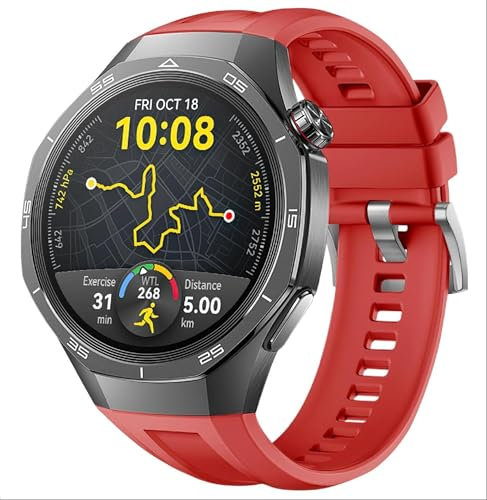 GIOPUEY Armband Kompatibel mit Huawei Watch GT 5 Pro 46mm, Weiches Silikon Armband [Verschleißfest] [Atmungsaktiv] Ersatzarmband - red
